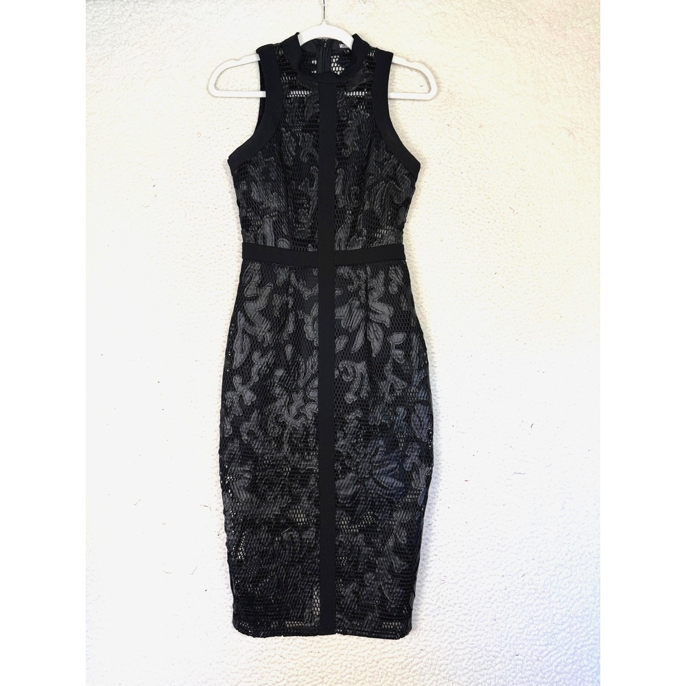 Missguided Dress 8 Black Bodycon Midi Pencil Mesh Goth Whimsygoth Party Sheer